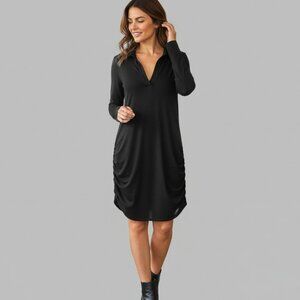Torrid Black Ruched Side Polo Collar V-Neck Long Sleeve Mini T-Shirt Dress Sz 0